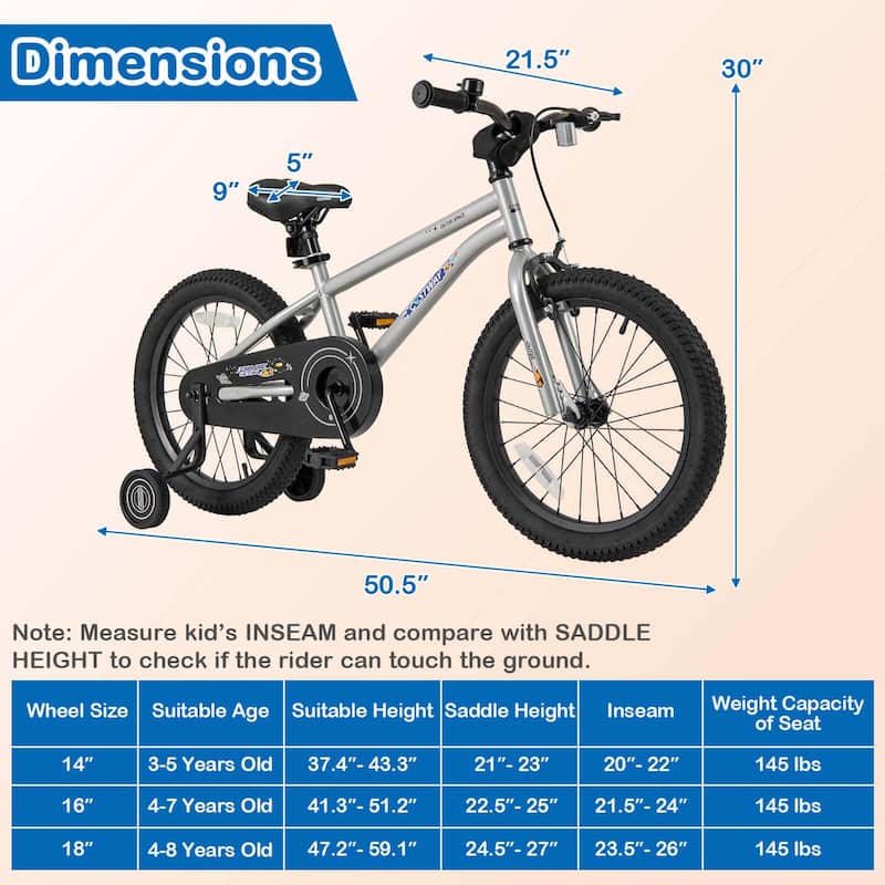 Costway 14/16/18-Inch Kid’s Bike for 4-7 Years Old with Adjustable - See Details