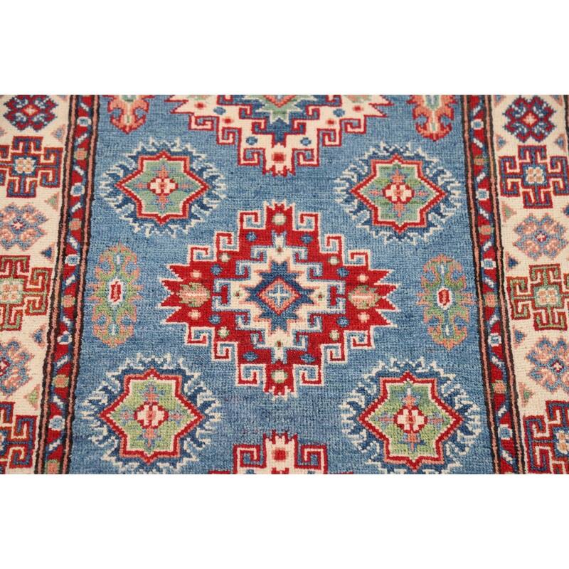 Blue Kazak Foyer Rug Handmade Geometric Wool Handmade Wool Carpet - 2'9" x 4'2"