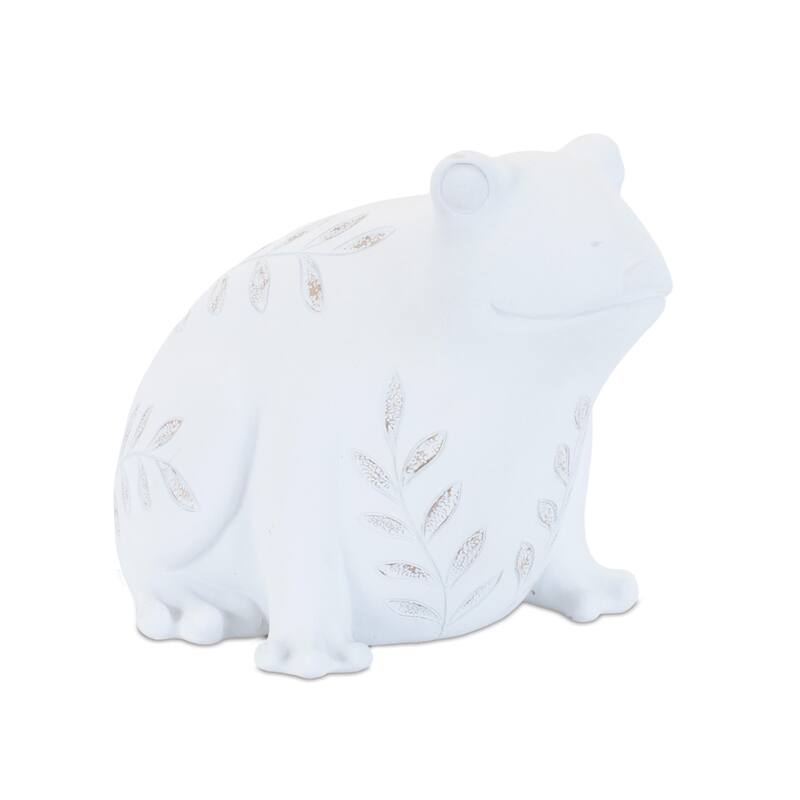 HomeRoots Set of Two White Polyresin Frog And Turtle Figurines - 8.15 in. x 4.65 in. x 5.25 in.