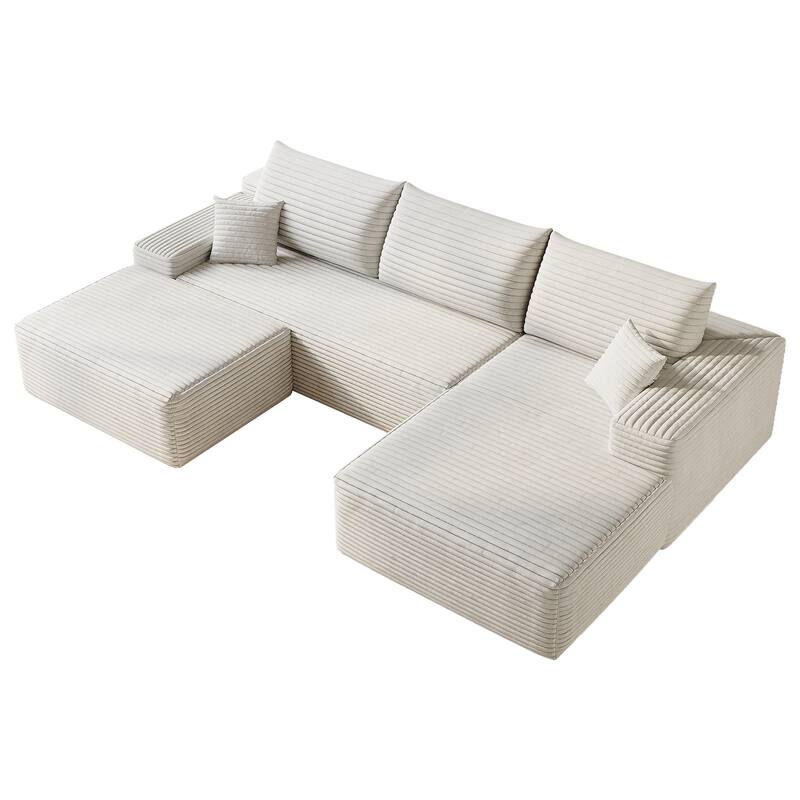 U-Shape Modular Sectional Sofa with Chaise & Ottoman, Corduroy Boneless Cloud Sofa, Corner Upholstered Sleeper Sofa
