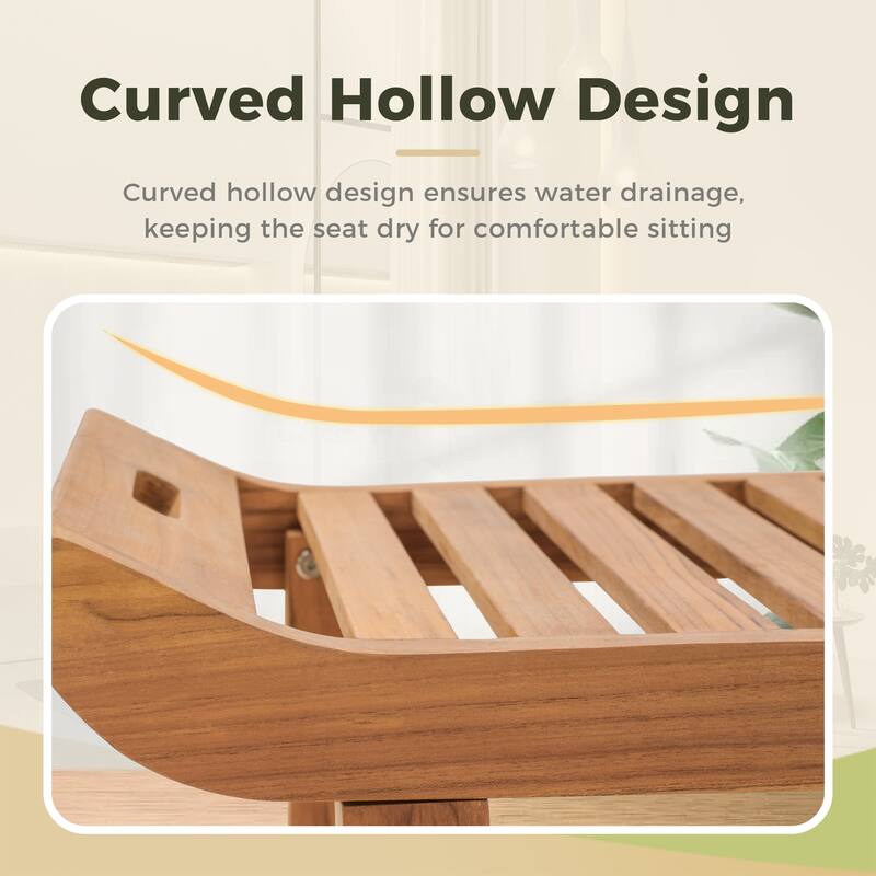 Bathroom Stool with Storage Shelf, Teak Shower Bench Waterproof Wood Bench, Shower Seat