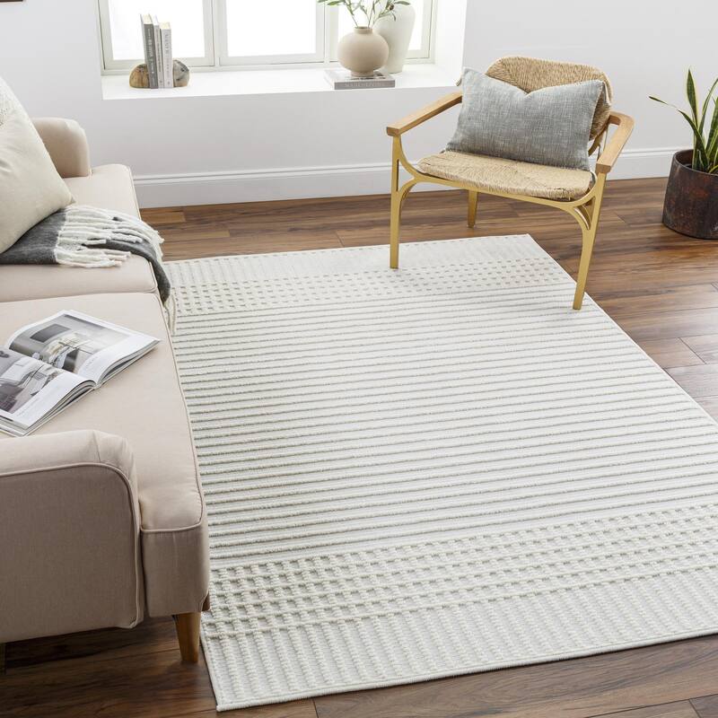 Livabliss Lyna Art Deco Checkered Washable Area Rug - 3'3" x 5' - Cream
