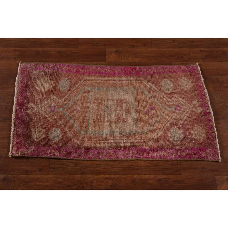 Hand Knotted Oriental 100% Wool Carpet Transitional Tribal Brown Anatolian Area Rug - 3' 1'' X 1' 7''