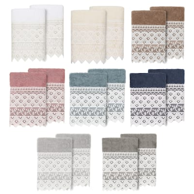 Authentic Hotel and Spa 100% Turkish Cotton Aiden 2PC White Lace Embellished Washcloth Set