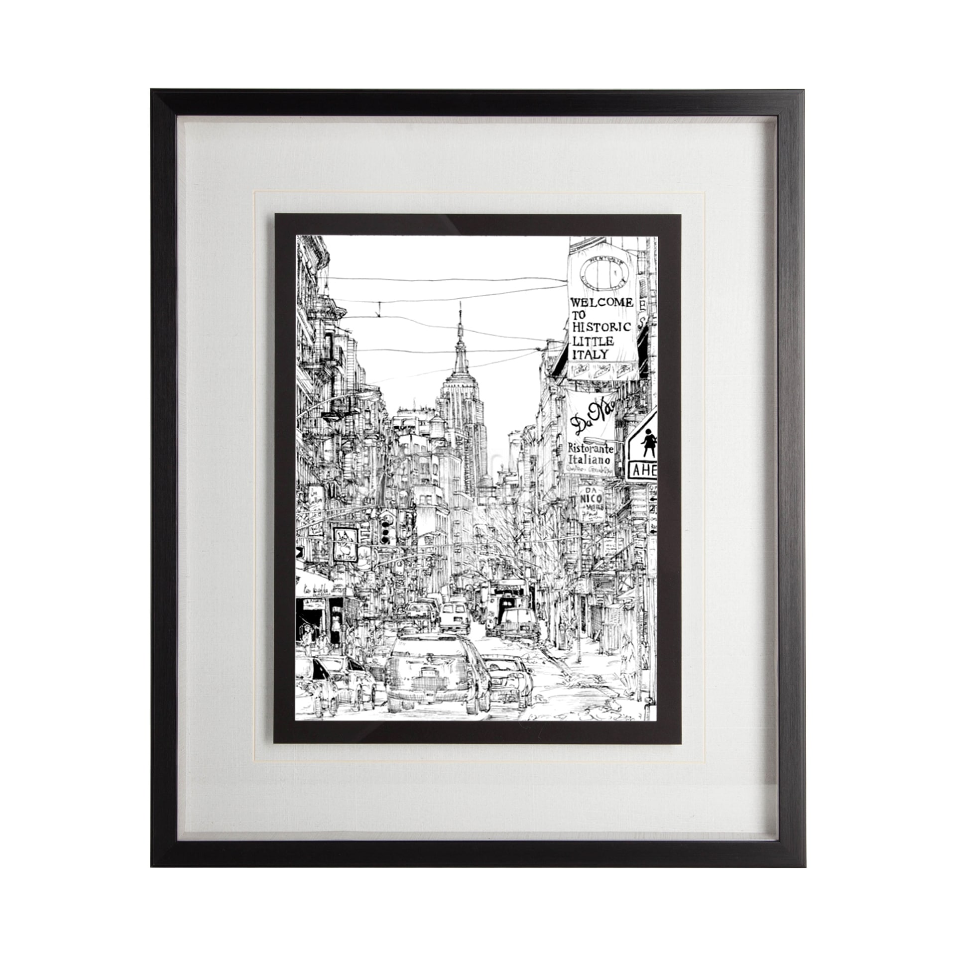 B&W City Scene II by Melissa Wang a Hand Embellished Textured Framed Art Print Matted under Glass