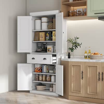 Freestanding Kitchen Storage Cabinet Pantry Cabinet Buffet Cabinet with Beadboard Doors and Adjustable Shelves
