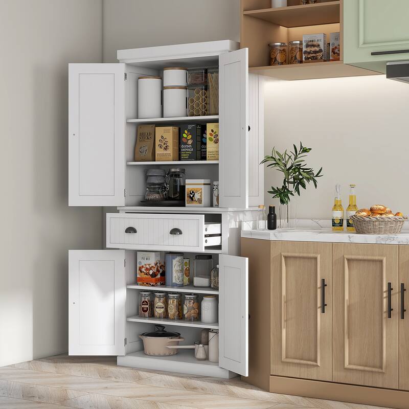 Traditional Freestanding 72" Kitchen Pantry Storage Cabinet