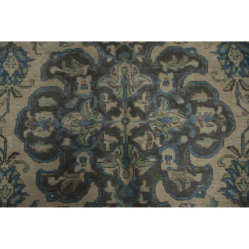 Hand Knotted Oriental 100% Wool Carpet Traditional Floral Beige & Ivories Tabriz Area Rug - 10' 11'' X 8' 3''