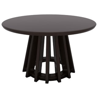 Black 31" Round Coffee Table Modern Mid-Century Wood Slatted Base - 19x20