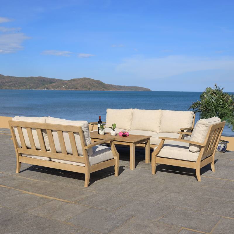 SAFAVIEH Couture Outdoor Patio Furniture Martinique Wood Arm Chair - 31"W x 36"D x 33"H