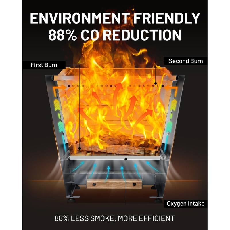 Cyberpit One 20 inch Smokeless Fire Pit, Wood Burning Fireplaces w/ Pull-Out Ash Pan, Portable Outdoor Firepits
