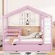 preview thumbnail 2 of 13, Pink Full Size Solid Wood House Bed with Trundle, Fence, and Writing Board for Kids