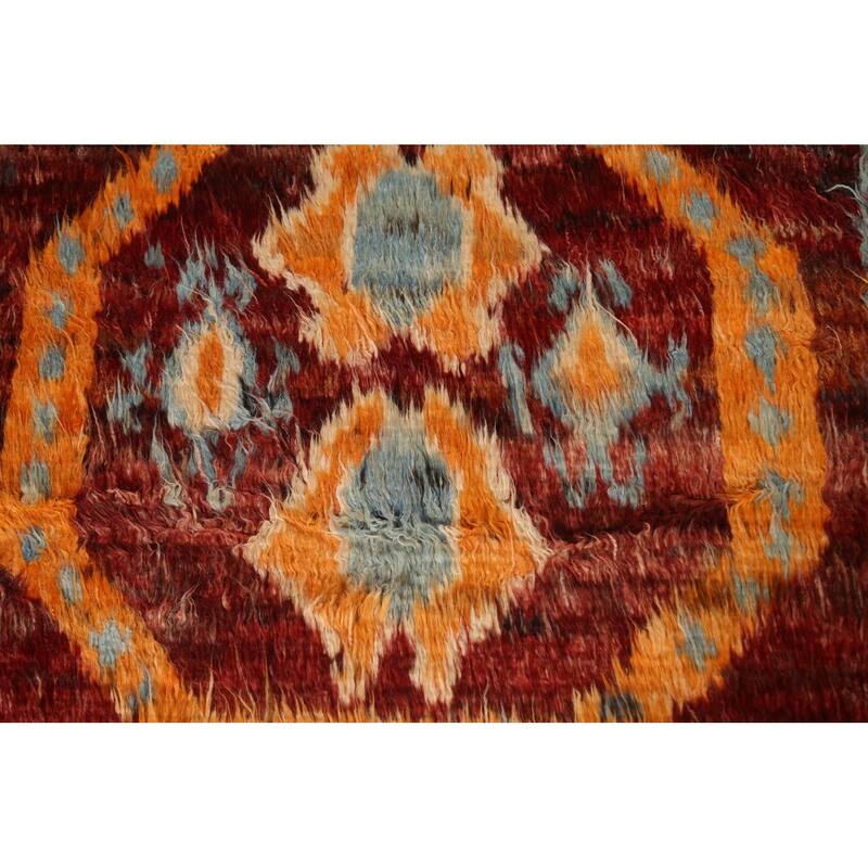 Hand Knotted Oriental 100% Wool Carpet Modern Tribal Red Moroccan Area Rug - 9' 9'' X 6' 8''
