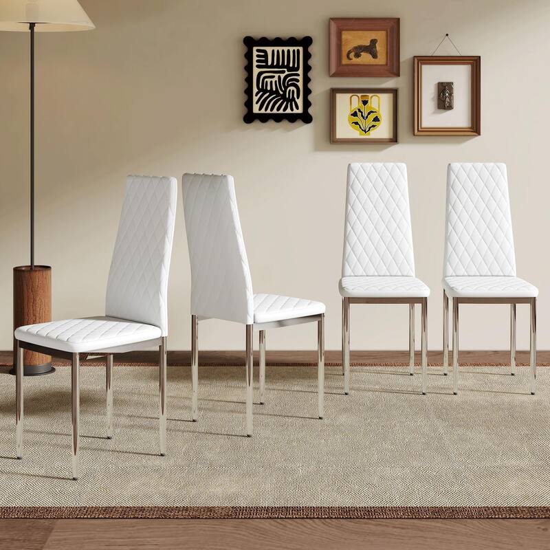 4-Piece, Modern PU Dining Chair with Diamond Quilted High Back Design and Non-Slip Pad, for Kitchen and Dining Room