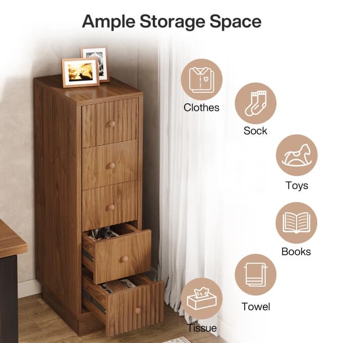 39.4" 5-Drawer Dresser Chest, Tall Narrow Storage Cabinet For Bedroom