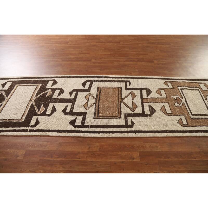 Vegetable Dye Anatolian Turkish Runner Rug Handmade Wool Carpet - 3'1"x 12'2"