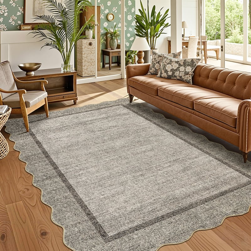 Garvee Scallop Solid Washable Area Rug - 6'x9' - Brown