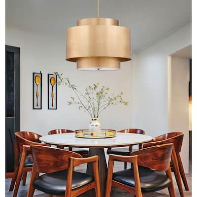 6-light Rubbed Brass Double Drum Design Lantern Chandelier with Diffuser