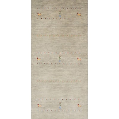 Hand Knotted Oriental 100% Wool Carpet Tribal Animal Pictorial Beige & Ivories Gabbeh Runner Rug - 4' 8'' X 2' 4''