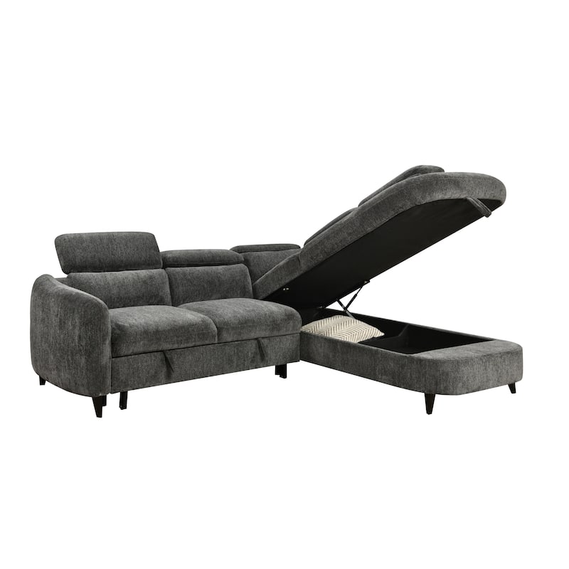 Roomfitters Sectional Sofa Bed with Pull Out Sleeper and Storage Chaise, 2 in 1 Convertible Couch for Living Room, Dark Gray