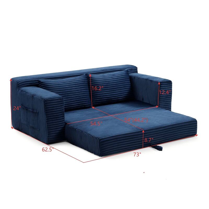 Memory Foam Cloud Loveseat, 2-in-1 Convertible Corduroy Folding Couch Bed, No-Assembly Floor Sofa with Storage Pockets