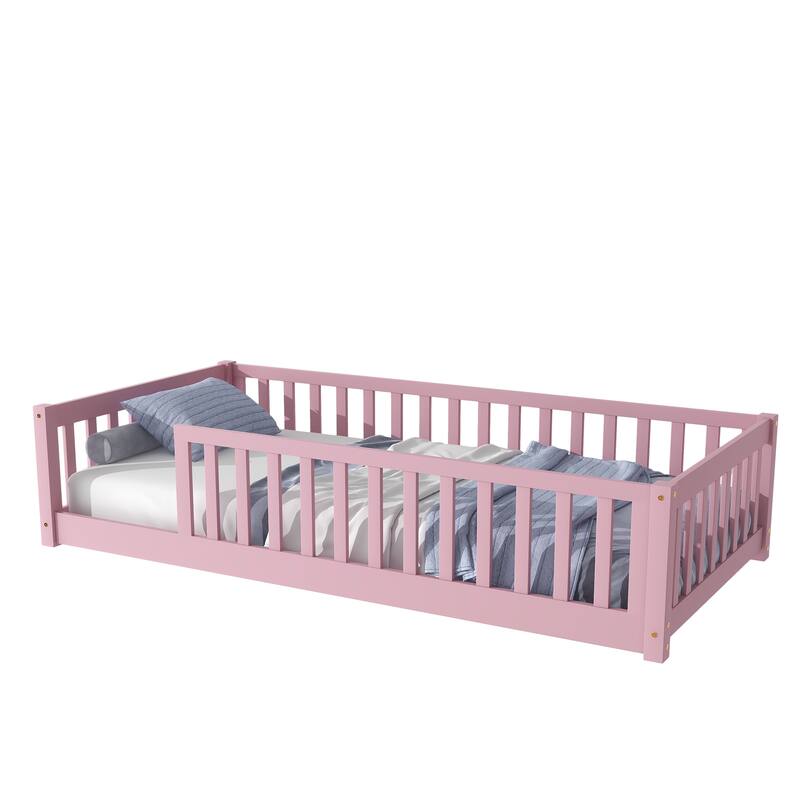 Twin Floor Platform Bed with Fence without Door