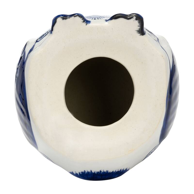 Ceramic Chinoiserie Handpainted Owl Figurine - Blue
