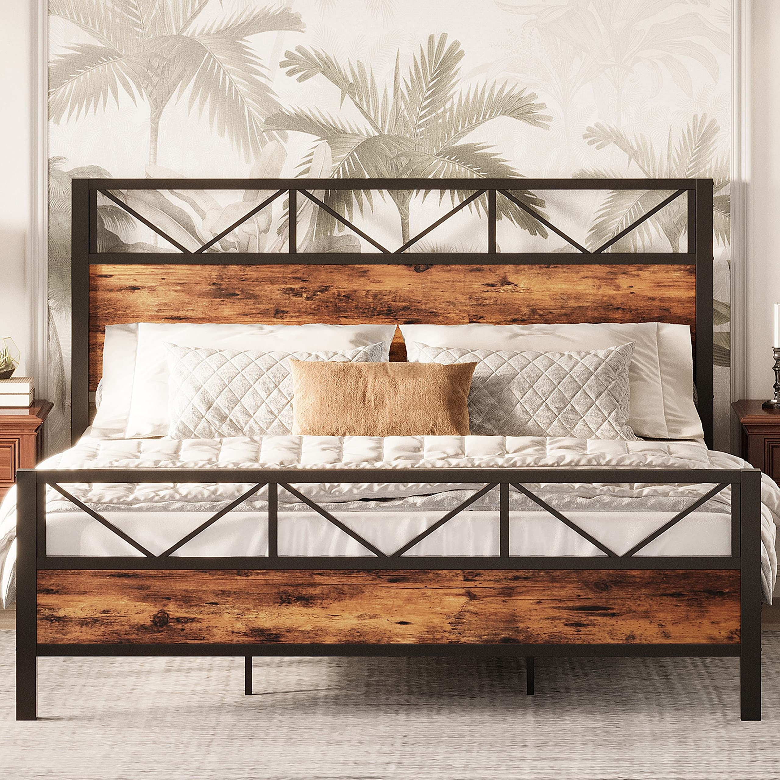 King Bed Frame Tall Industrial Headboard 51.2