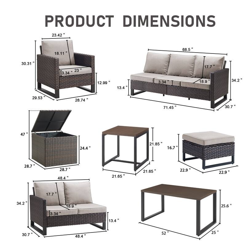Gymojoy All-Weather Wicker Outdoor Patio Conversation Set Seating Group With Lounge Chairs And 52" Table
