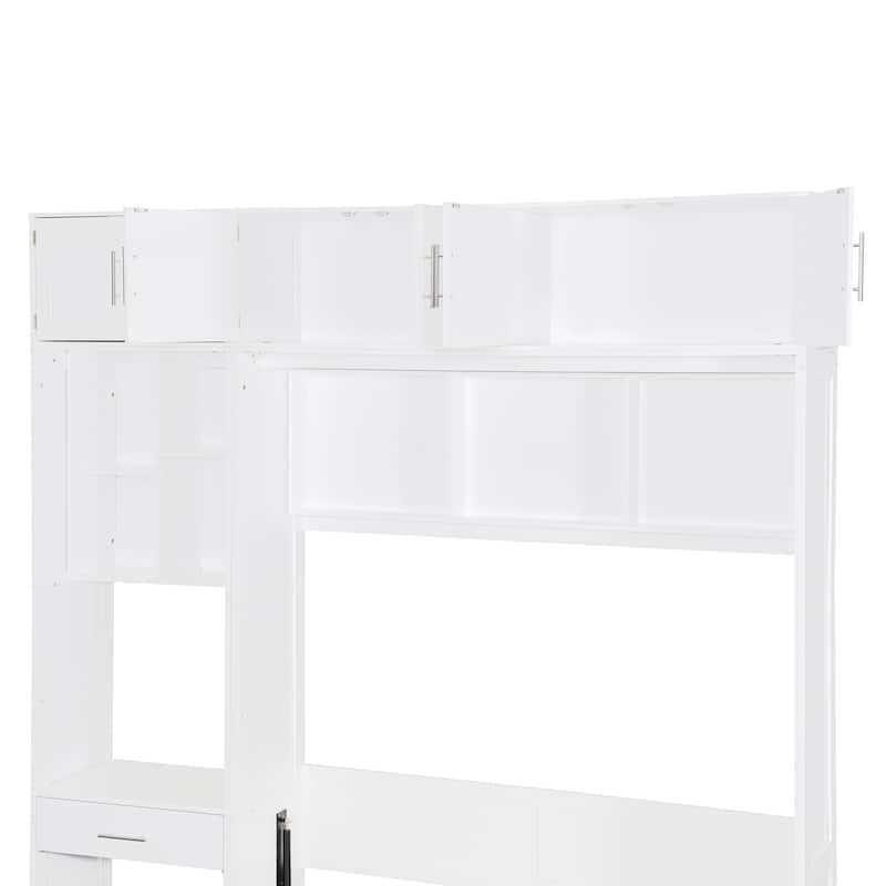 Space-Saving Murphy Bed with Desk, Shelves, and Top Cabinet, Easy Foldable
