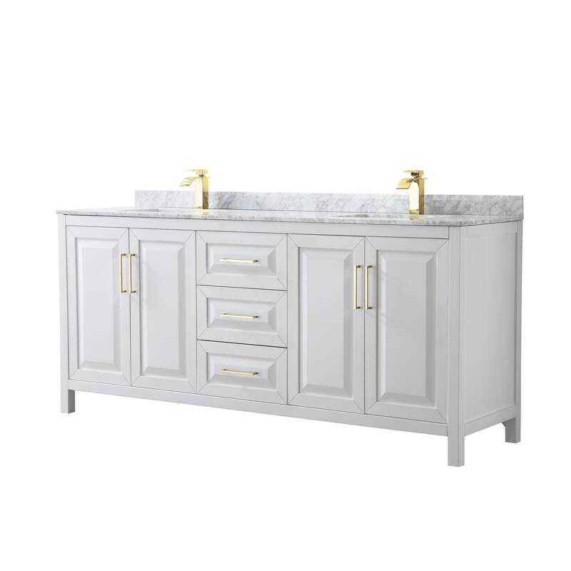 Wyndham Collection Daria 80" Free Standing Double Vanity Set with MDF - White / White Carrara Marble Top / Brushed Gold - Painted
