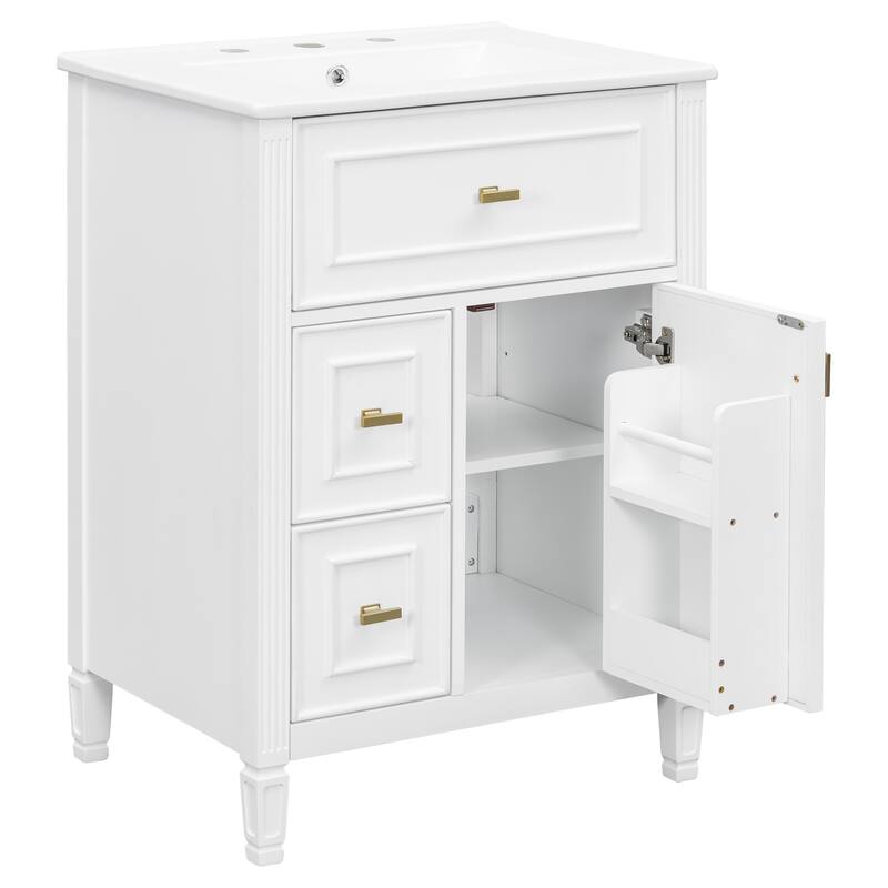 Roomfitters 24" Bathroom Vanity with Sink, Solid Wood Frame, Flip Drawer, 2 Side Drawers & Adjustable Shelf
