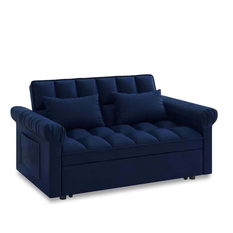 3 in 1 Convertible Sleeper Sofa Bed, Futon Couches with Pillows and Side Pocket, Small Loveseat with Adjustable Backrest