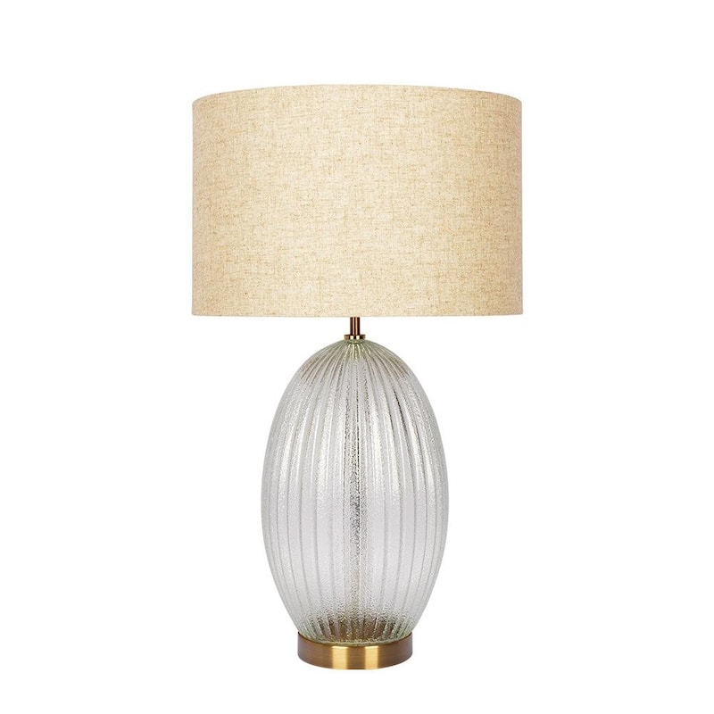 Ribbed Glass Lamp Base Clear Table Lamp Large Linen Shade