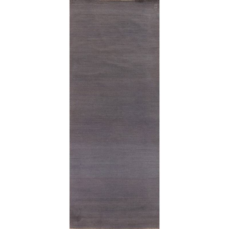 Gray Blue Modern Gabbeh Oriental Runner Rug Handmade Wool Carpet - 3'0"x 11'3"