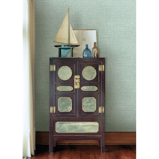 Brewster Tuckernuck Teal Linen Wallpaper - 20.5in x 396in x 0.025in