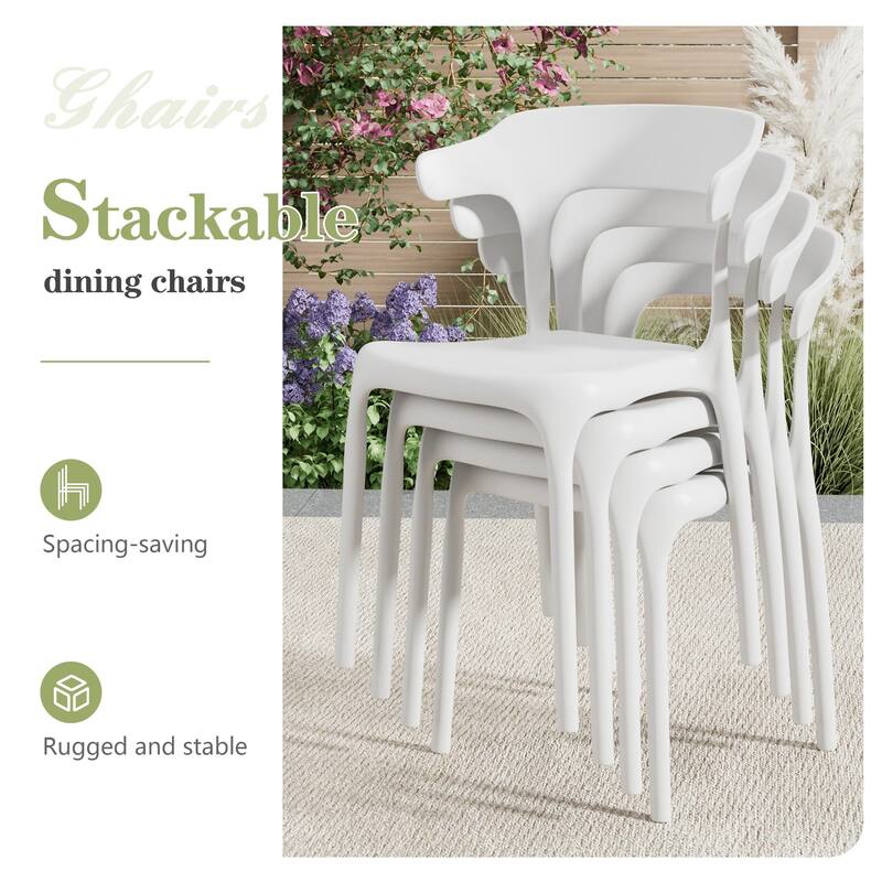 Javlergo 4-Pack Stackable Plastic Chairs for Indoor & Outdoor Use 250lb Capacity Horn Back Design Patio Dining Chairs