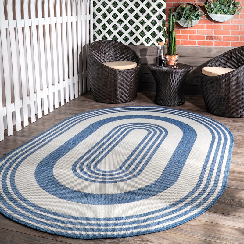 Nuloom Kristen Striped Indoor/Outdoor Area Rug - 6' x 9' Oval - Blue