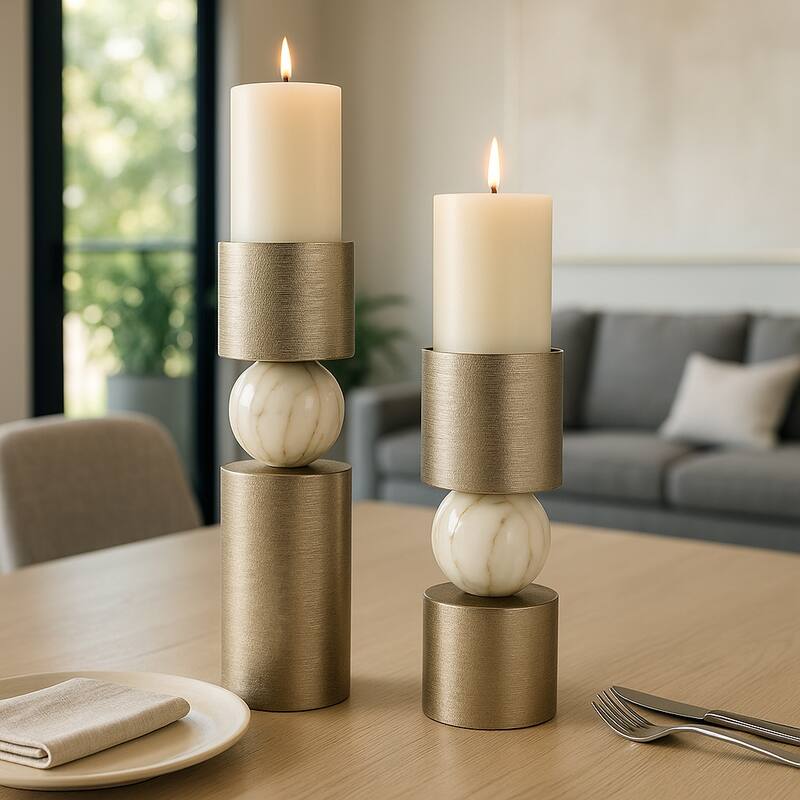 Metal Candle Holders Modern Glossy Sphere - Set of 2 - Gold - 15" - 17.75"