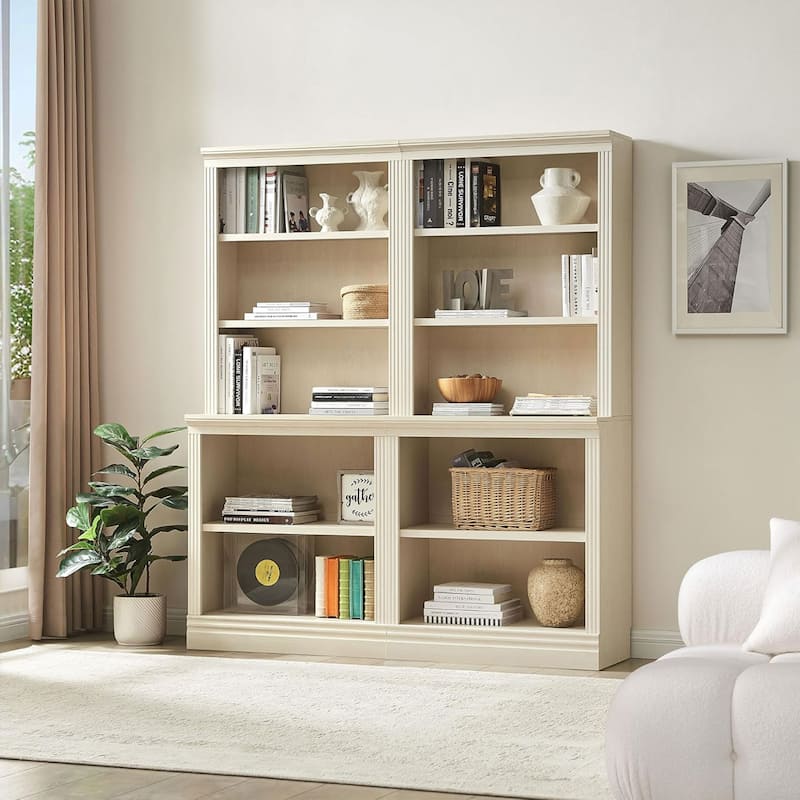 VAUXHILL & CO. Halston Multi-Depth Bookcase, Adjustable Shelving Unit, Cream - 72.75