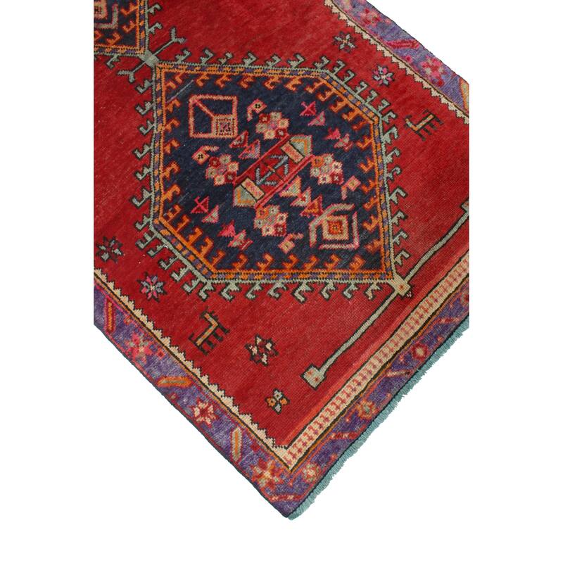 Fine Vintage Distressed Jemimah Red/Navy Runner - 3'2" x 10'4"