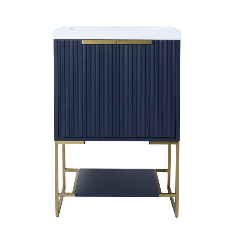 24 inch Plywood Freestanding Bathroom Vanity Set with Integrated Resin Sink