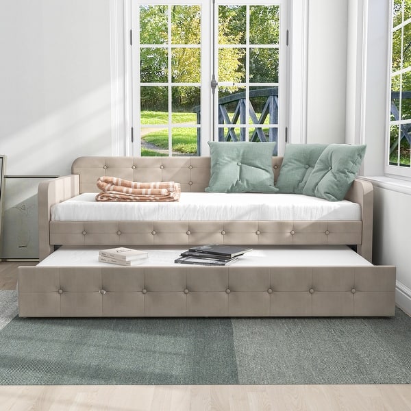 Menzelle Contemporary 2-Piece Twin Upholstered Tufted Day Bed with Trundle by Furniture of America
