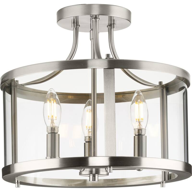 Gilliam Collection 13 in. Three-Light Brushed Nickel New Traditional Semi-Flush Mount - 13 in x 13 in x 12.12 in