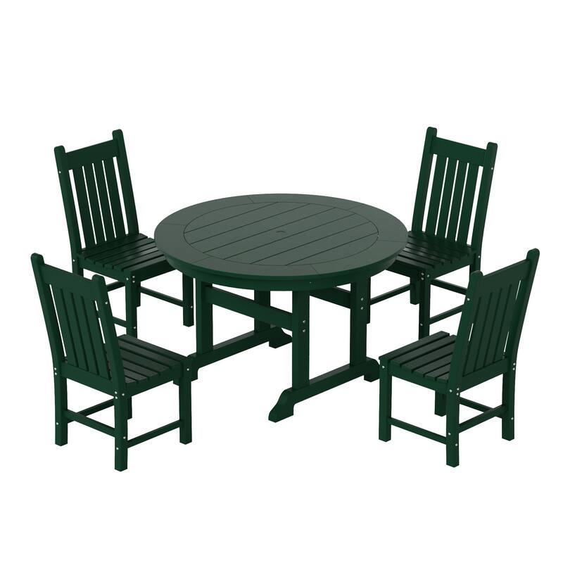 Laguna Hdpe All Weather Outdoor Patio Dining Set with Round Table, Armless Chairs (5-Piece Set)