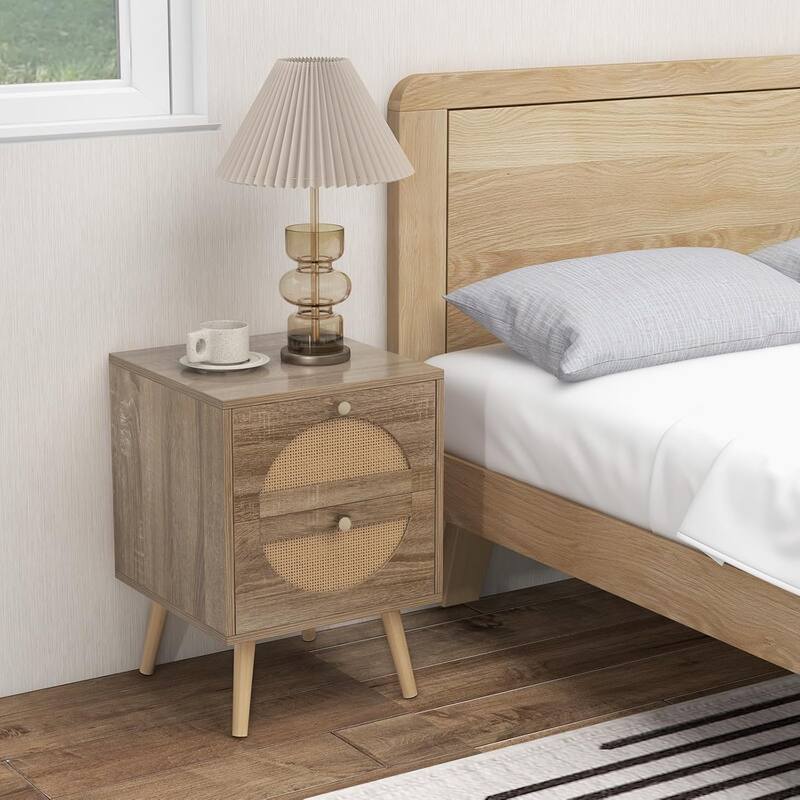 2PCS Rattan Nightstand Boho Bedside Tables Accent End Tables