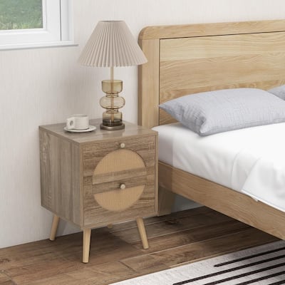 2PCS Rattan Nightstand Boho Bedside Tables Accent End Tables
