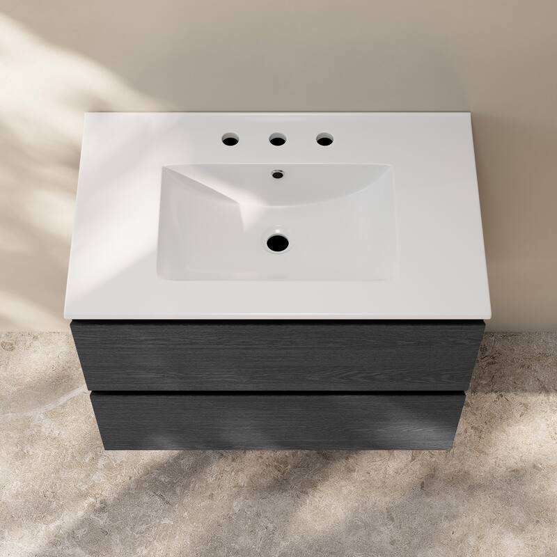 Liberte 30" Wall-Mounted Bathroom Vanity In Black Oak With 3-Hole Widespread Sink Top - 30