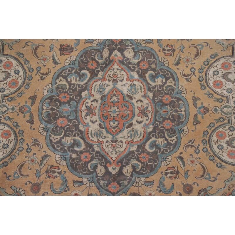 Hand Knotted Oriental 100% Wool Carpet Traditional Floral Peach Mashad Area Rug - 12' 7'' X 8' 10''