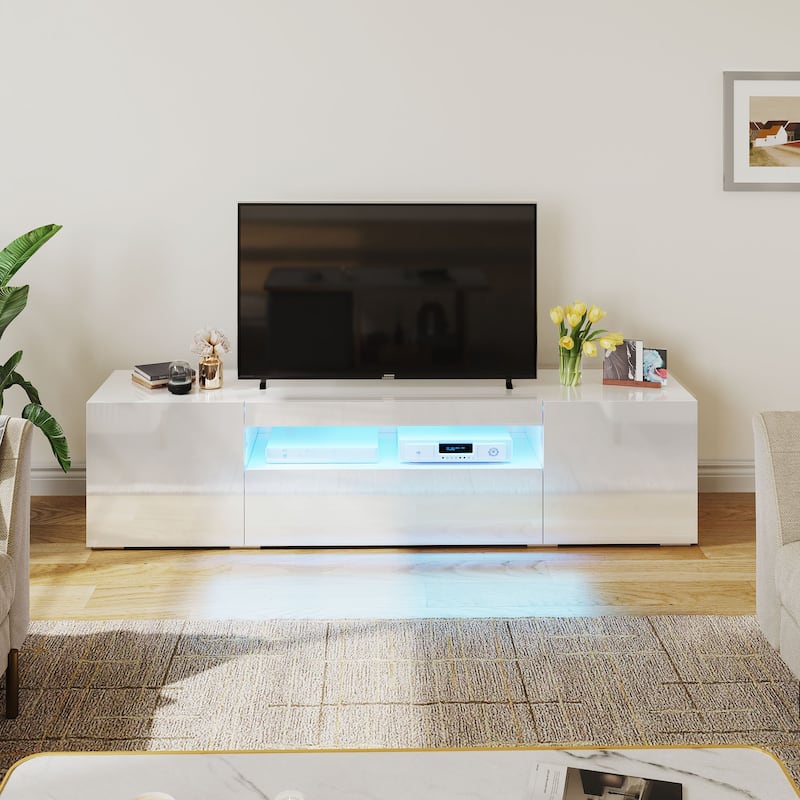 Moasis 70-inch High Glossy Wood TV Stand LED Entertainment Center Media Console